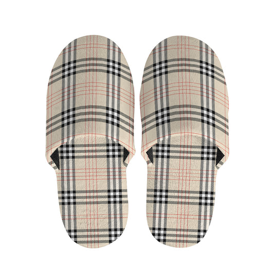 Beige Tartan Pattern Print Slippers