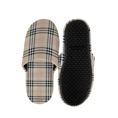 Beige Tartan Pattern Print Slippers