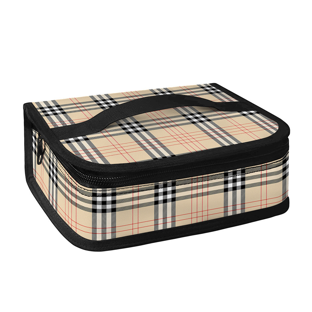Beige Tartan Pattern Print Small Lunch Bag