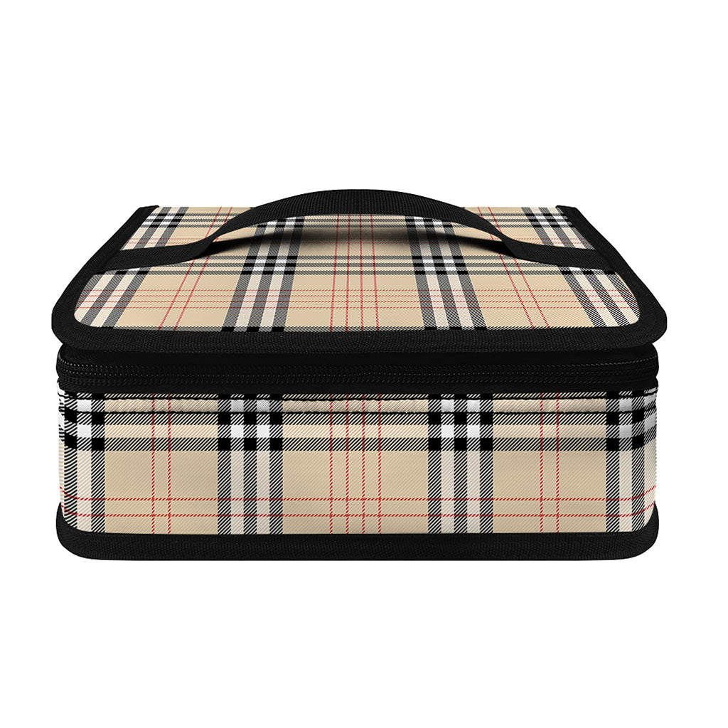 Beige Tartan Pattern Print Small Lunch Bag