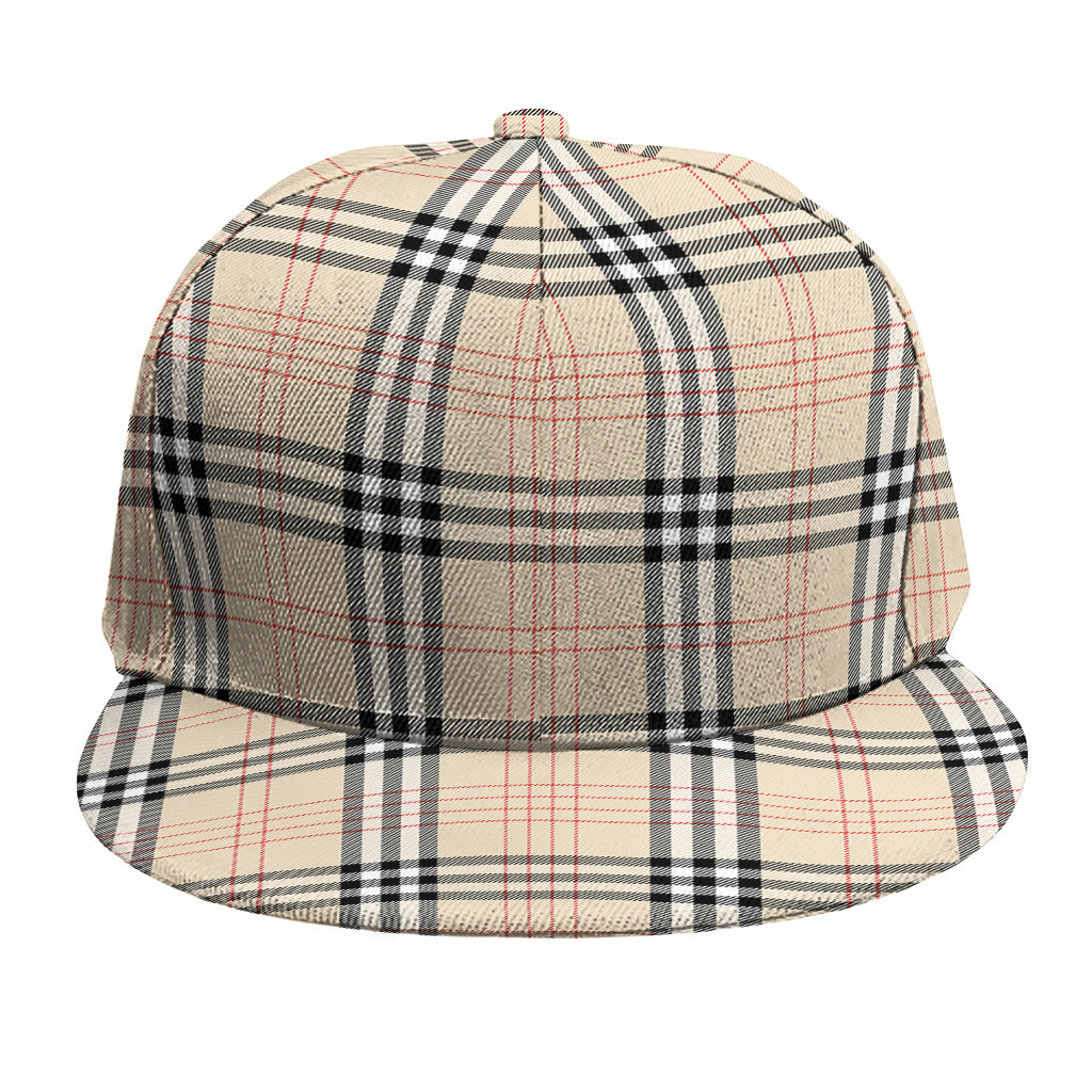 Beige Tartan Pattern Print Snapback Cap