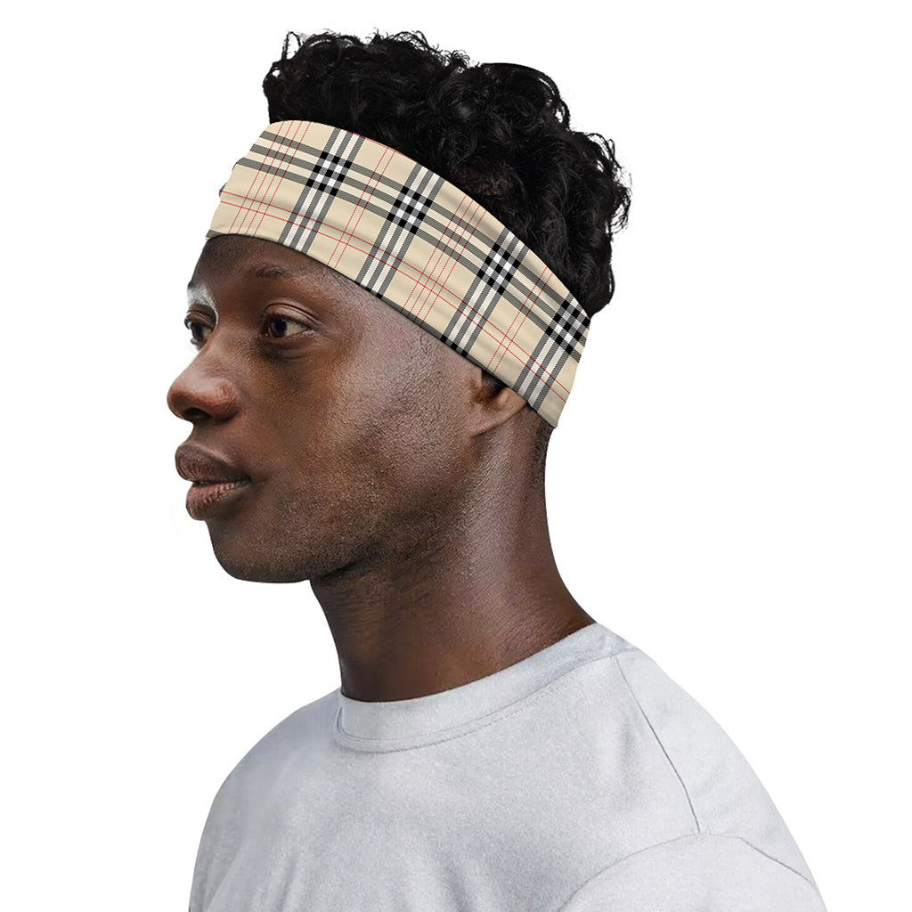 Beige Tartan Pattern Print Sports Headband