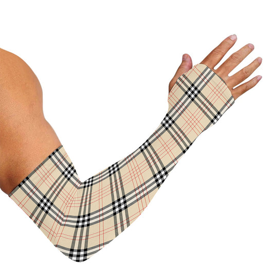 Beige Tartan Pattern Print Sun Protection Arm Sleeves