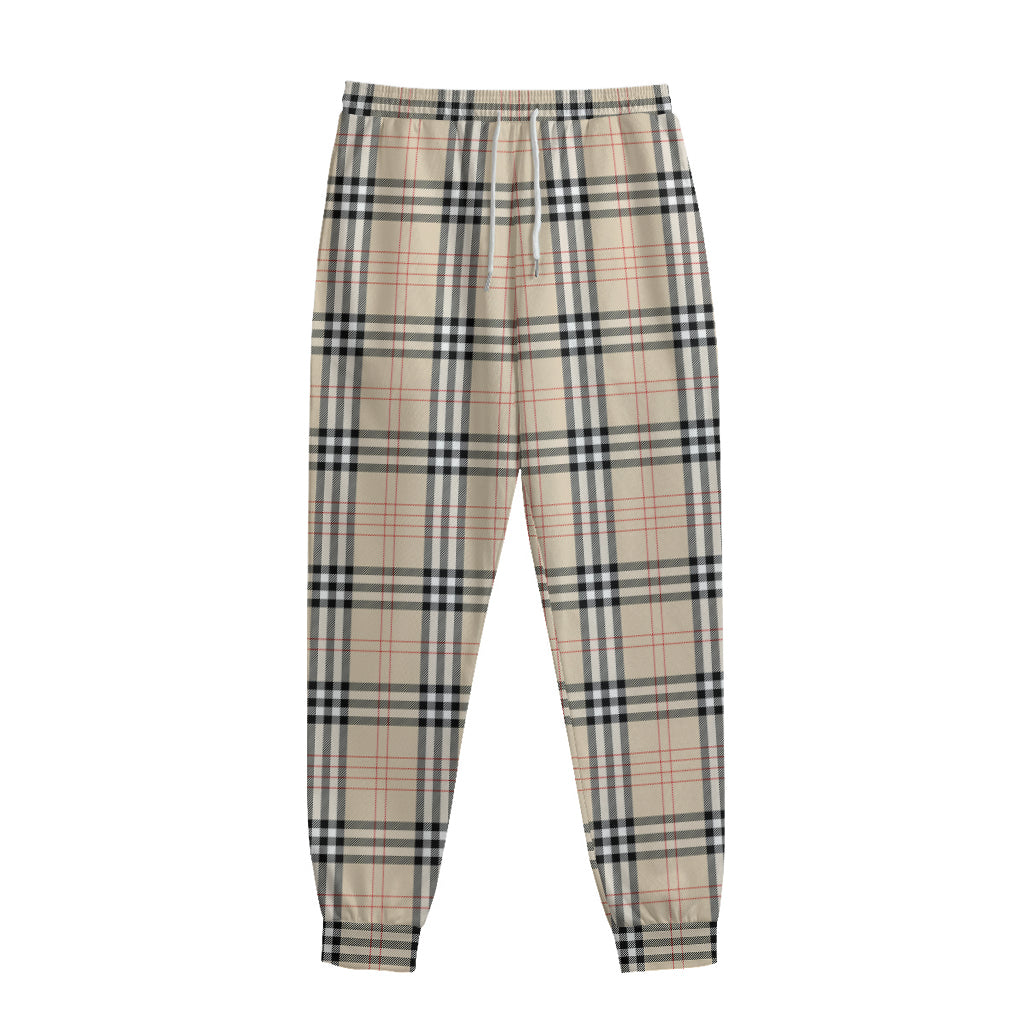 Beige Tartan Pattern Print Sweatpants