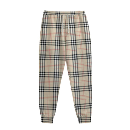 Beige Tartan Pattern Print Sweatpants