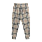 Beige Tartan Pattern Print Sweatpants