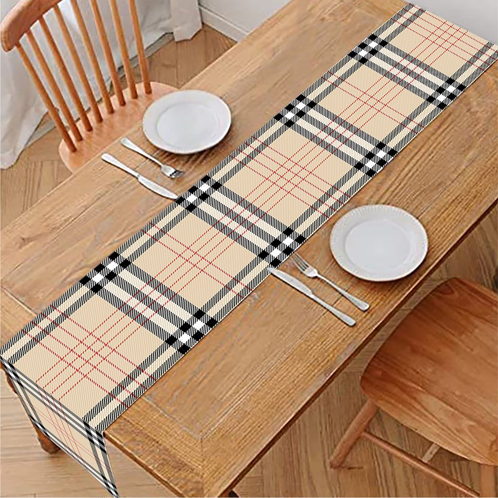 Beige Tartan Pattern Print Table Runner