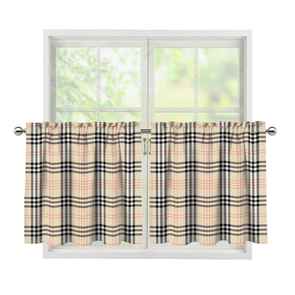 Beige Tartan Pattern Print Tier Curtains