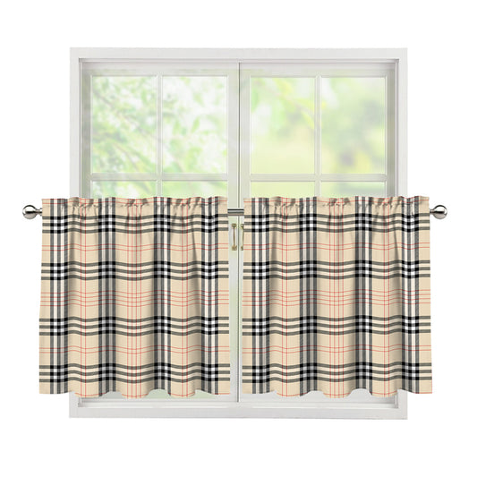 Beige Tartan Pattern Print Tier Curtains