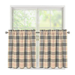Beige Tartan Pattern Print Tier Curtains