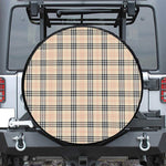 Beige Tartan Pattern Print Tire Cover