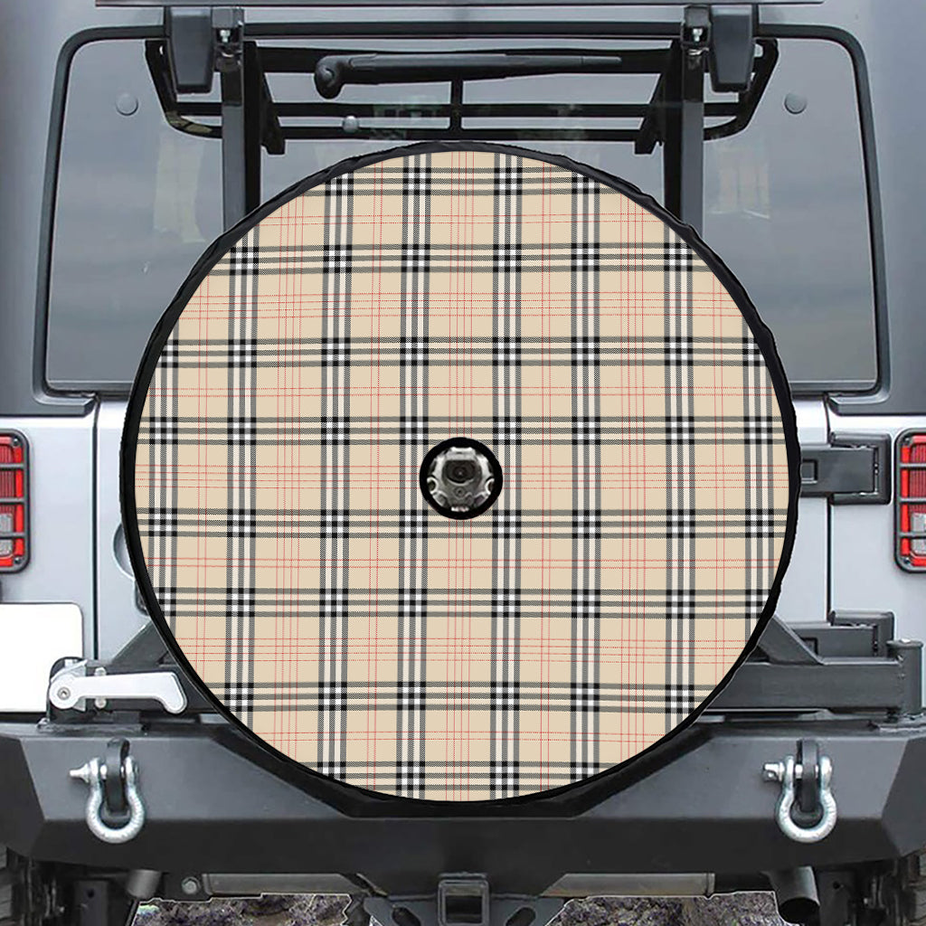 Beige Tartan Pattern Print Tire Cover With Camera Hole