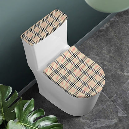 Beige Tartan Pattern Print Toilet Lid And Tank Cover Set