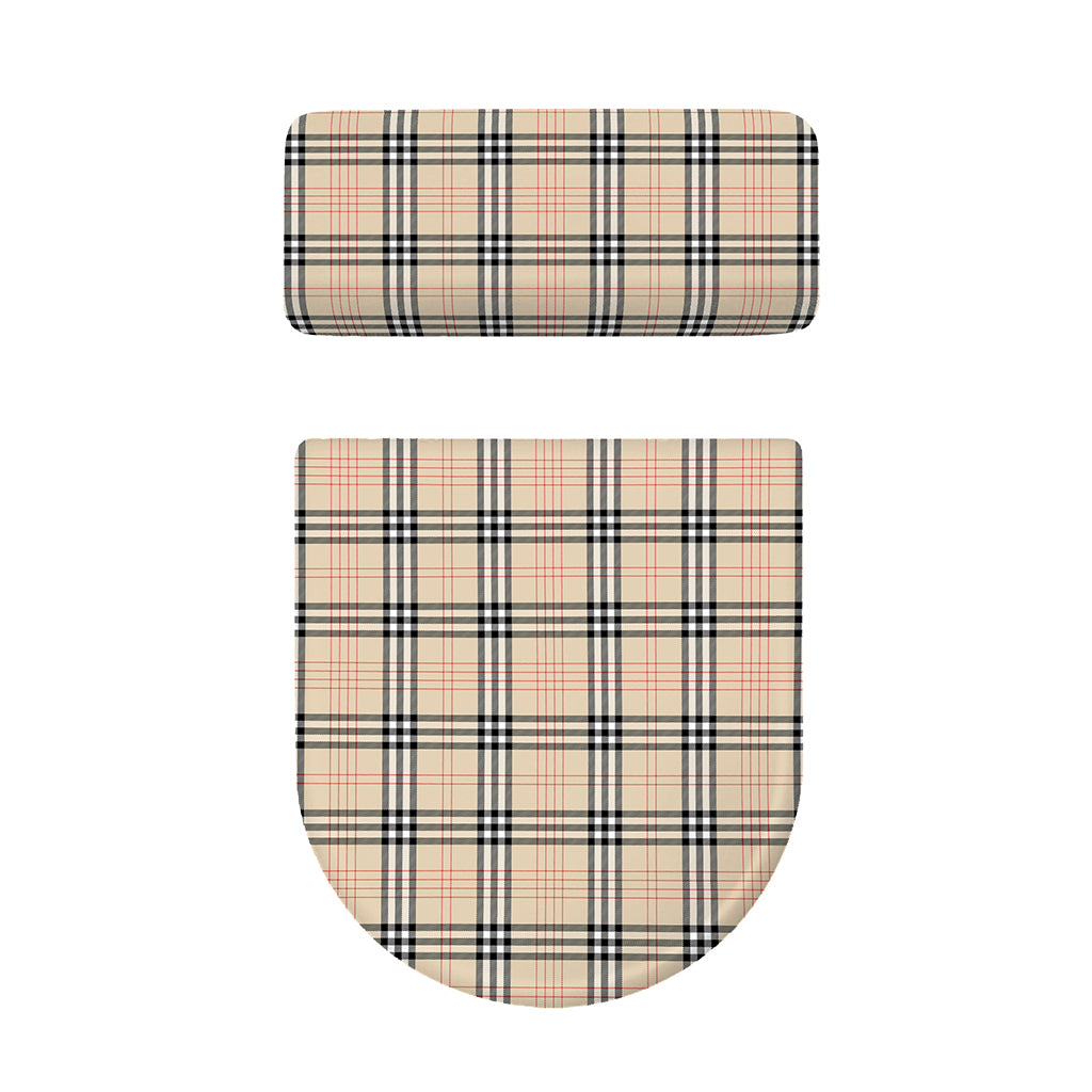 Beige Tartan Pattern Print Toilet Lid And Tank Cover Set
