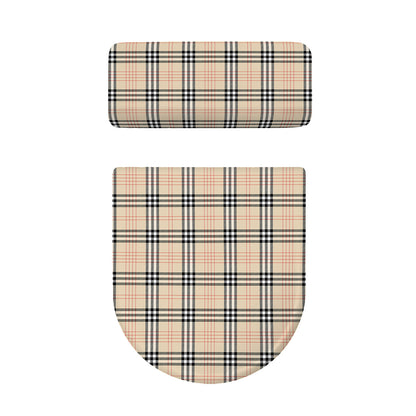 Beige Tartan Pattern Print Toilet Lid And Tank Cover Set