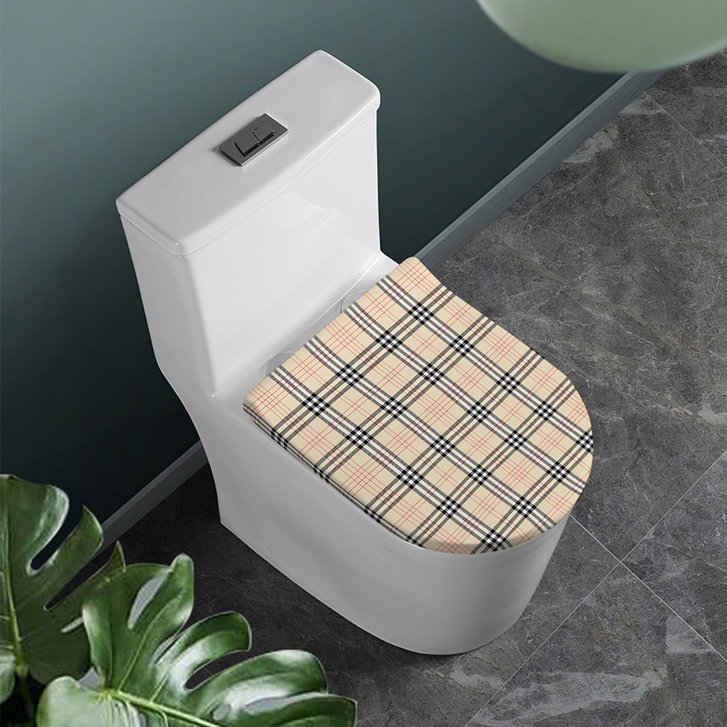 Beige Tartan Pattern Print Toilet Lid Cover