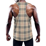 Beige Tartan Pattern Print Training Tank Top