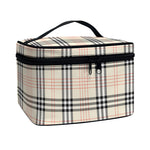 Beige Tartan Pattern Print Travel Makeup Bag