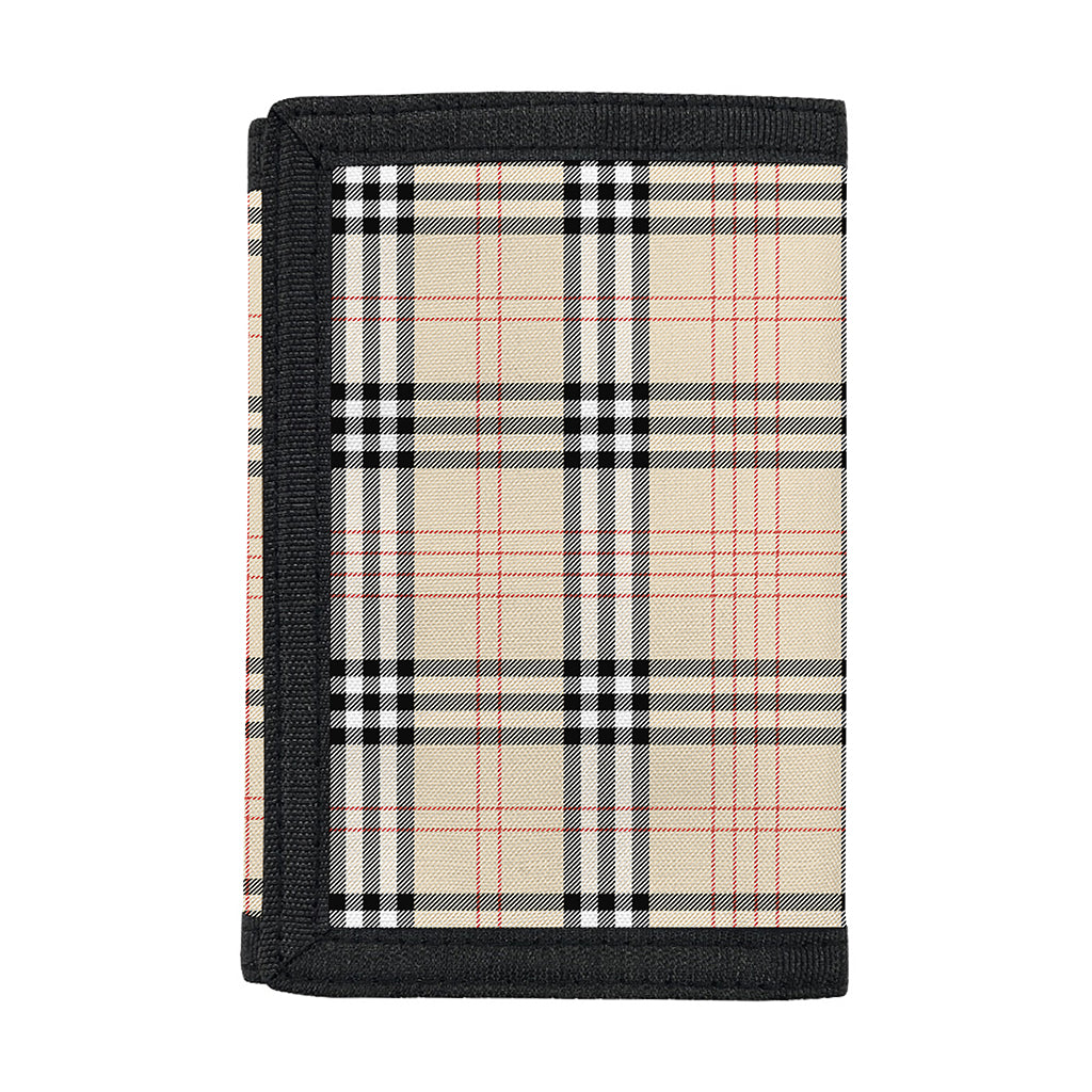 Beige Tartan Pattern Print Trifold Wallet