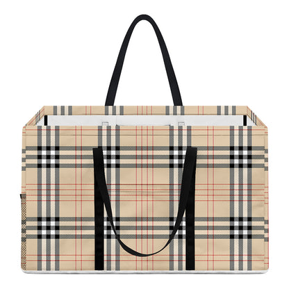 Beige Tartan Pattern Print Utility Tote Bag