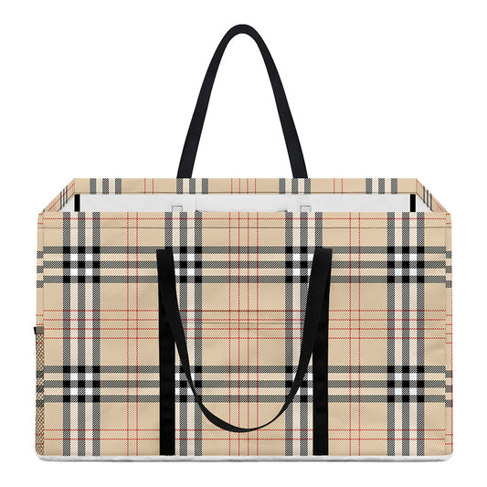 Beige Tartan Pattern Print Utility Tote Bag
