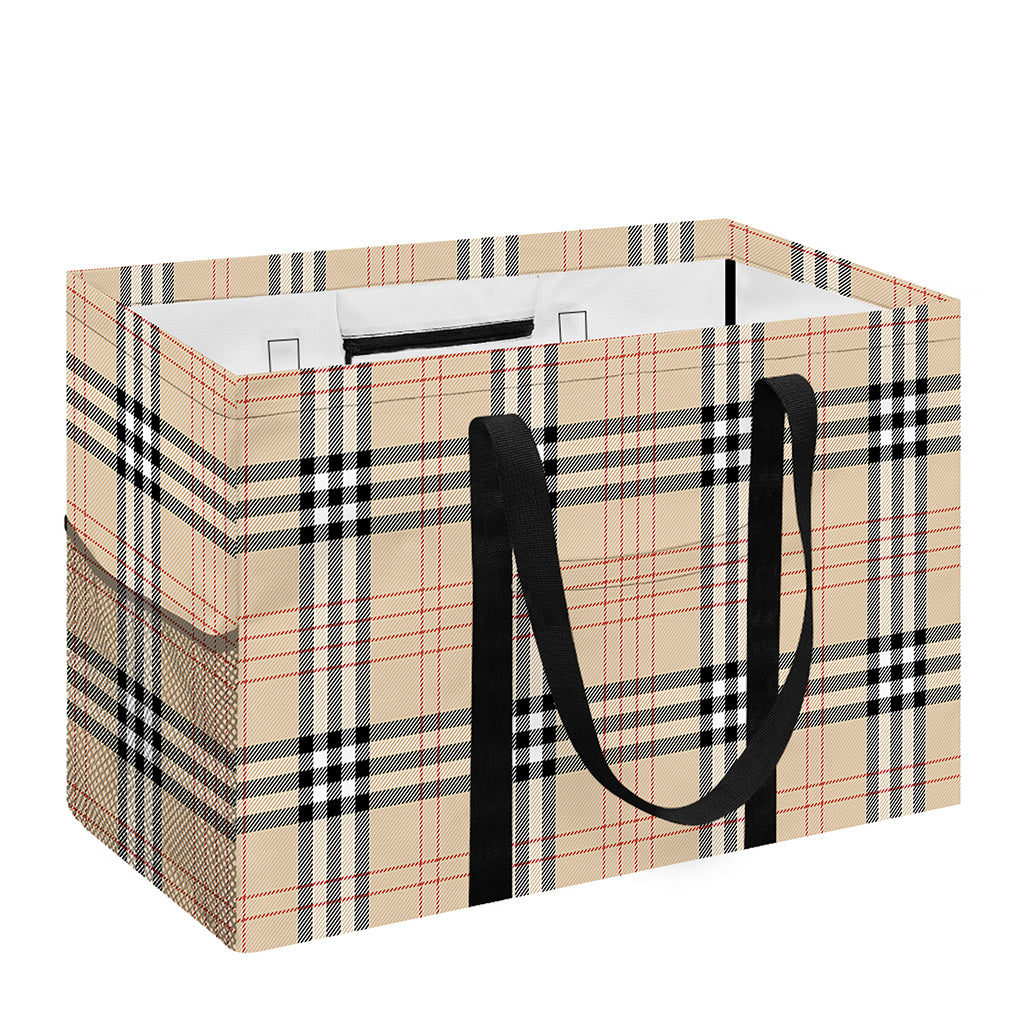 Beige Tartan Pattern Print Utility Tote Bag