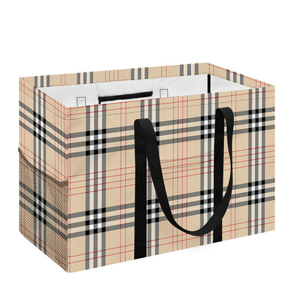 Beige Tartan Pattern Print Utility Tote Bag