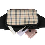 Beige Tartan Pattern Print Waist Bag