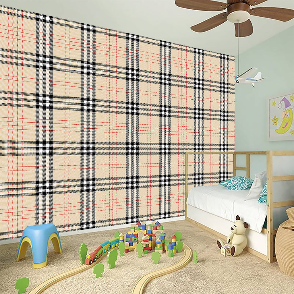 Beige Tartan Pattern Print Wall Sticker