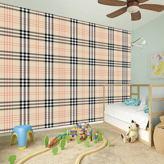 Beige Tartan Pattern Print Wall Sticker