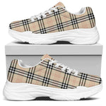 Beige Tartan Pattern Print White Chunky Shoes