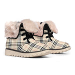Beige Tartan Pattern Print Winter Boots
