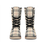 Beige Tartan Pattern Print Winter Boots