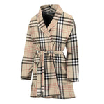 Beige Tartan Pattern Print Women's Bathrobe