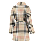 Beige Tartan Pattern Print Women's Bathrobe