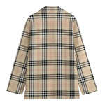 Beige Tartan Pattern Print Women's Blazer
