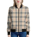 Beige Tartan Pattern Print Women's Bomber Jacket