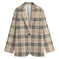Beige Tartan Pattern Print Women's Cotton Blazer