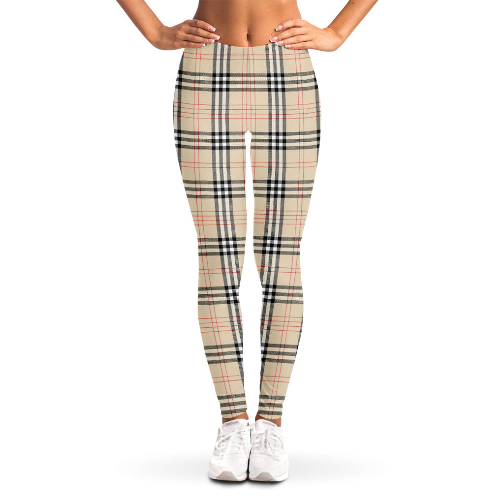 Beige Tartan Pattern Print Women's Leggings