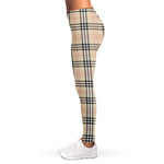 Beige Tartan Pattern Print Women's Leggings