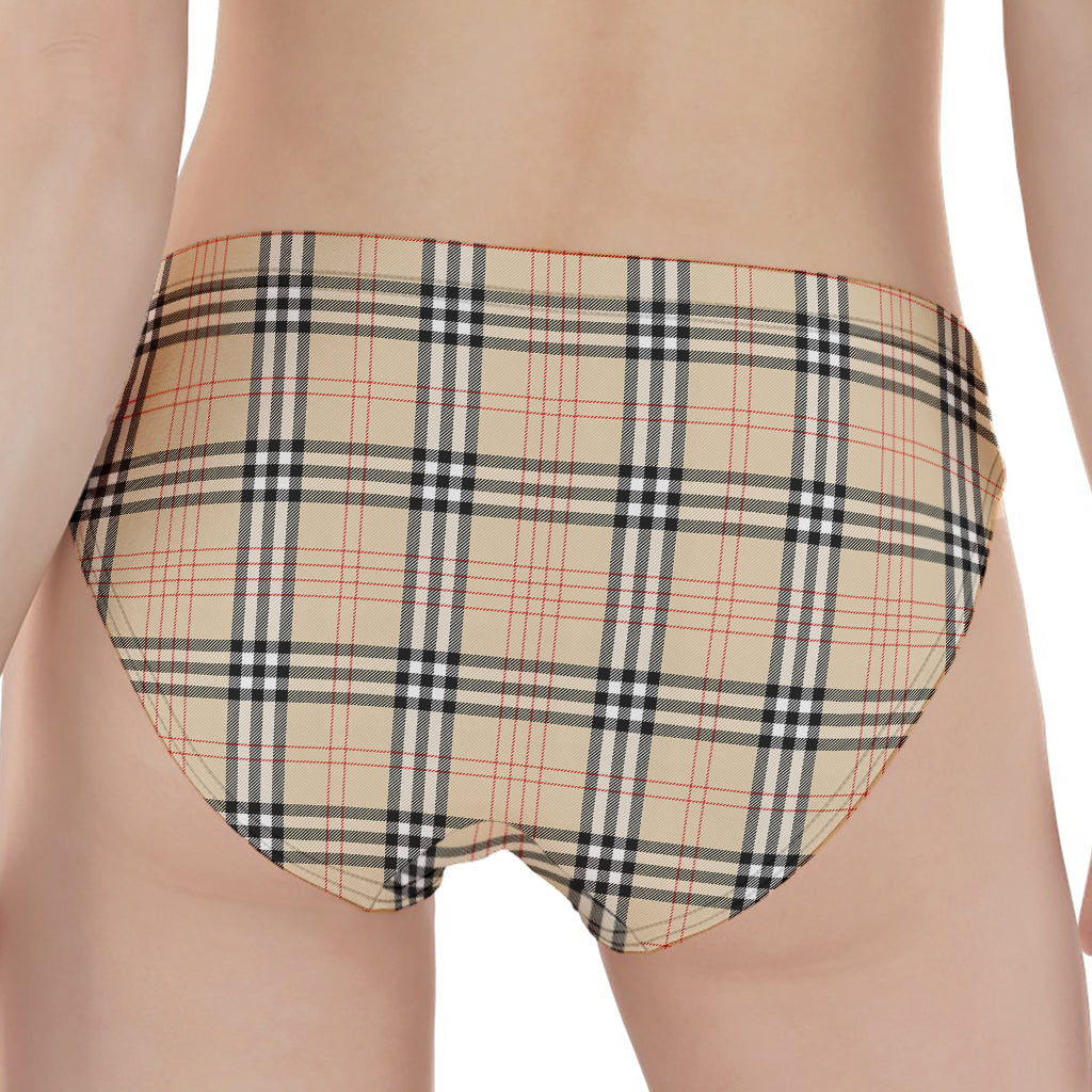 Beige Tartan Pattern Print Women's Panties