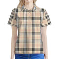 Beige Tartan Pattern Print Women's Polo Shirt