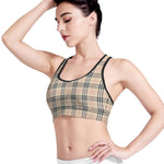 Beige Tartan Pattern Print Women's Sports Bra
