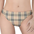 Beige Tartan Pattern Print Women's Thong