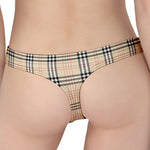 Beige Tartan Pattern Print Women's Thong