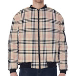 Beige Tartan Pattern Print Zip Sleeve Bomber Jacket
