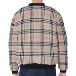 Beige Tartan Pattern Print Zip Sleeve Bomber Jacket
