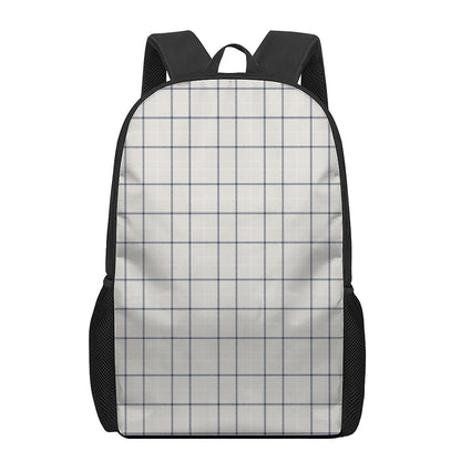 Beige Tattersall Pattern Print 17 Inch Backpack