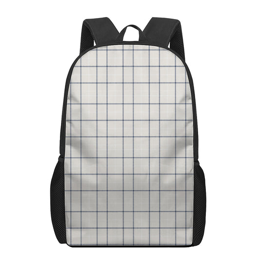 Beige Tattersall Pattern Print 17 Inch Backpack