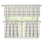 Beige Tattersall Pattern Print 3 Piece Kitchen Curtains